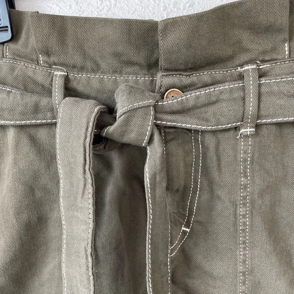 Free People Dark Green Denim Style Belted Skirt Size S EUC